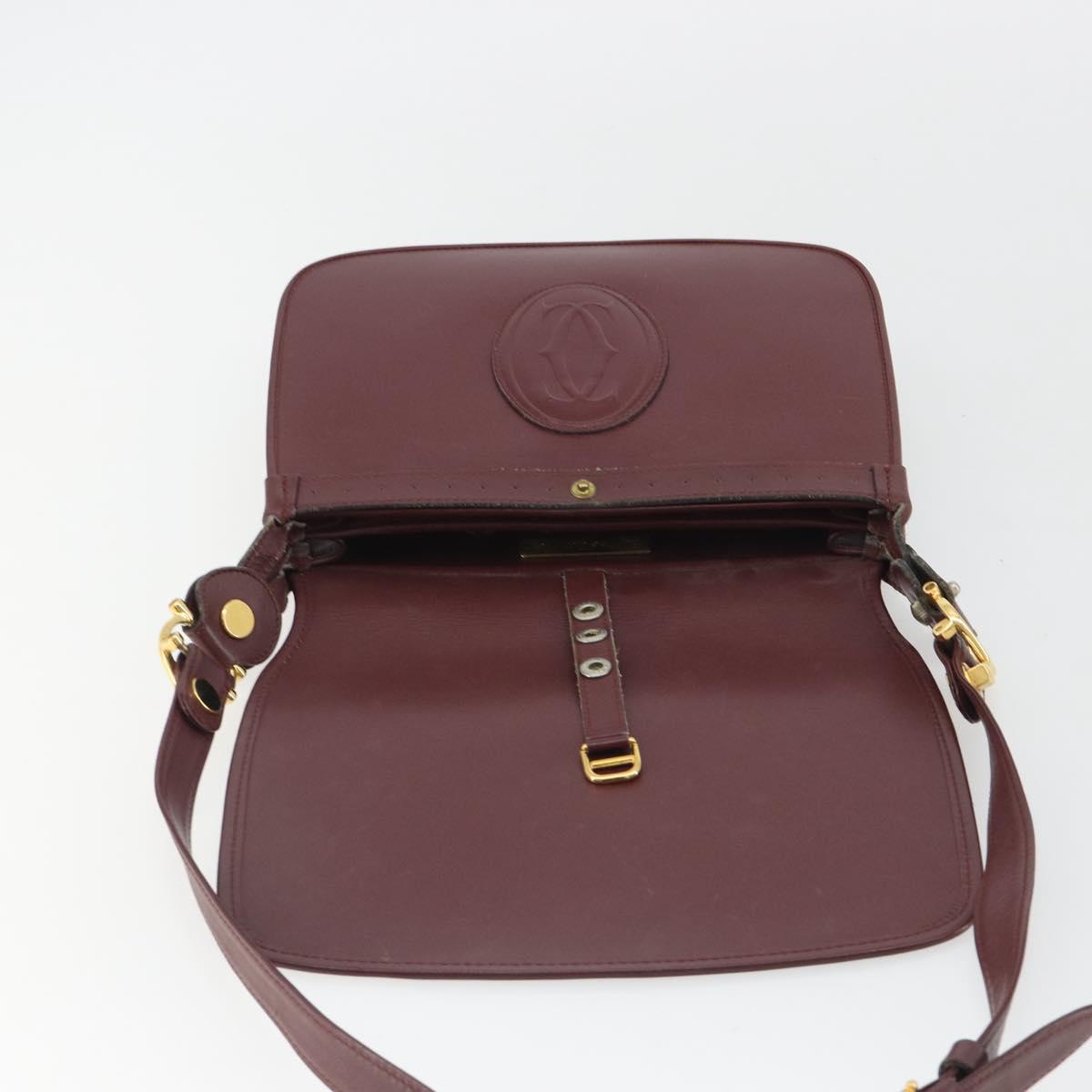 CARTIER Must Line Shoulder Bag Leather Bordeaux Gold Auth ka4985