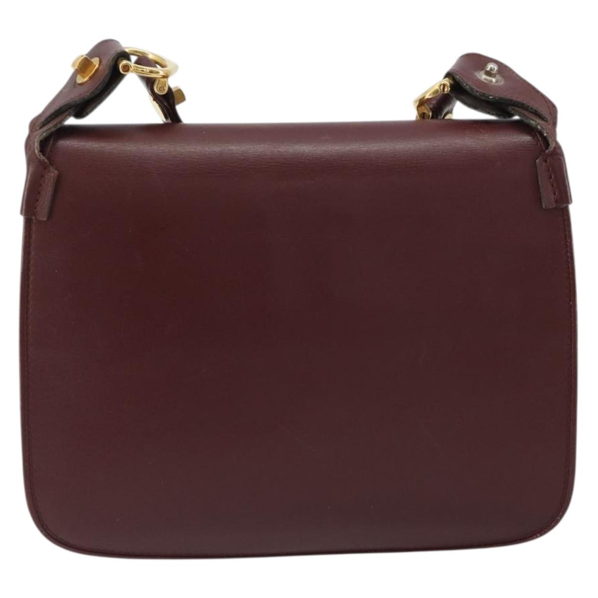 CARTIER Must Line Shoulder Bag Leather Bordeaux Gold Auth ka4985