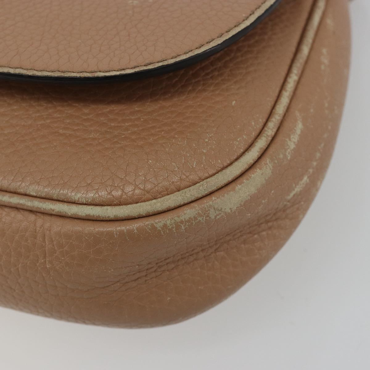 GUCCI Chain Shoulder Bag Leather Beige Gold 536224 Auth ka4986