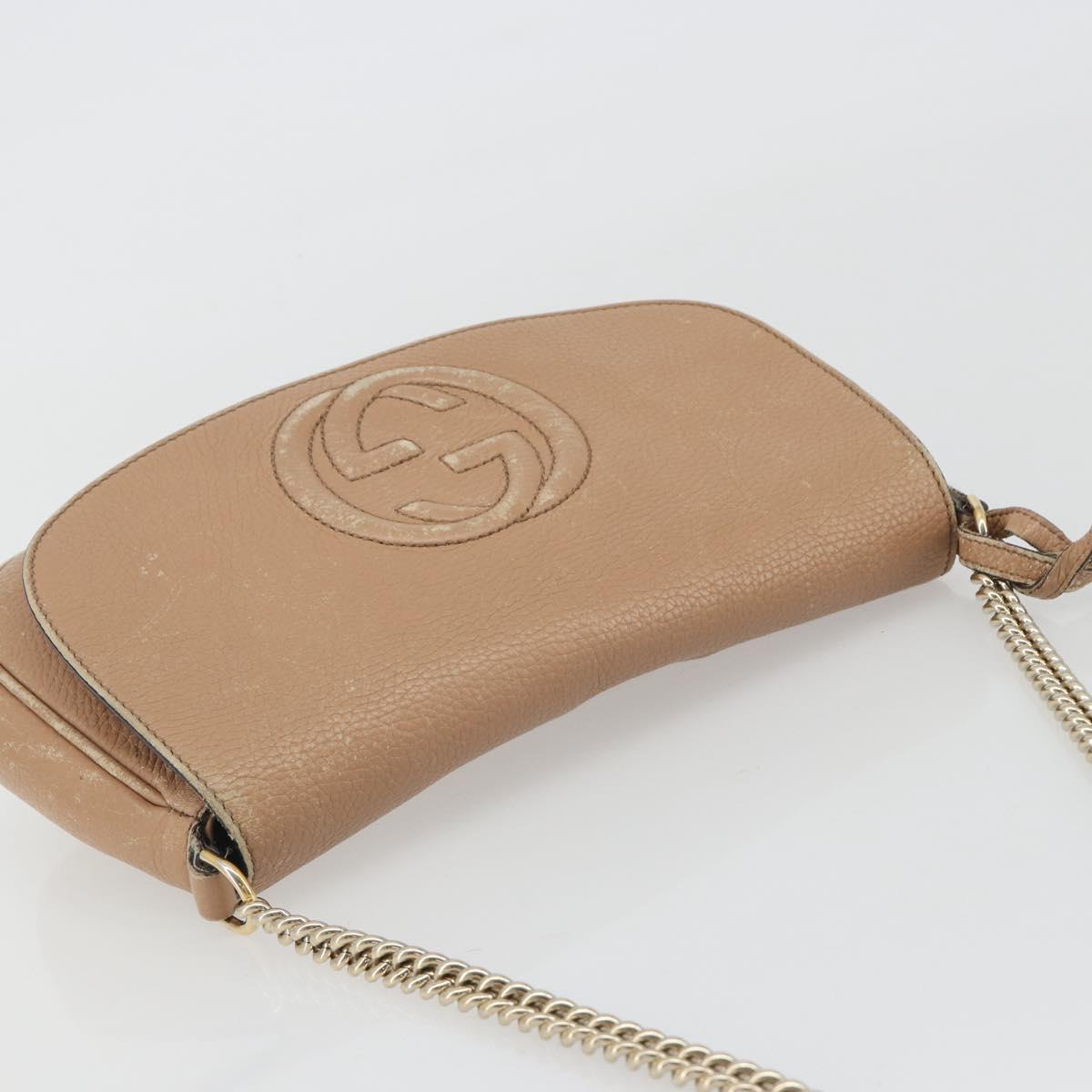 GUCCI Chain Shoulder Bag Leather Beige Gold 536224 Auth ka4986