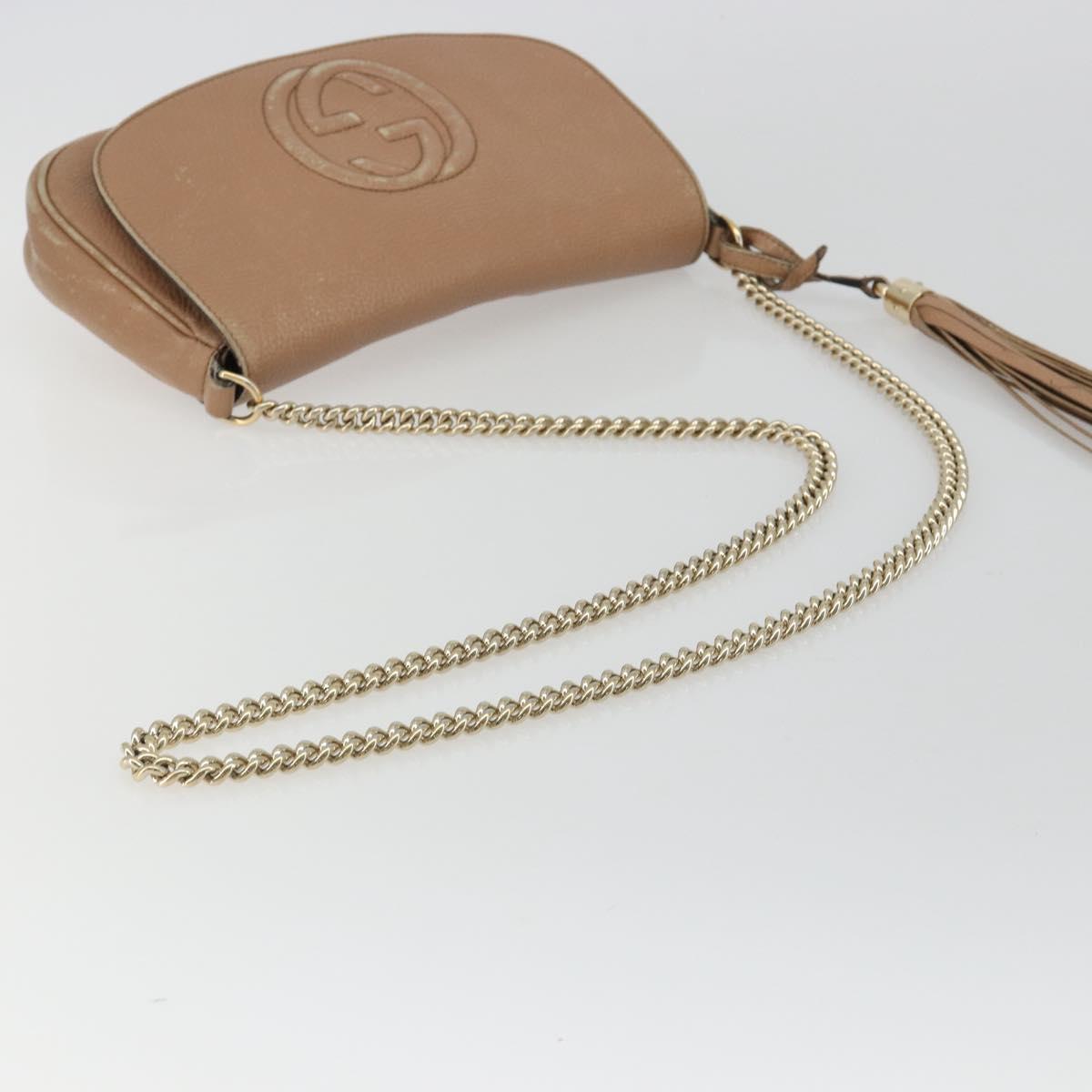 GUCCI Chain Shoulder Bag Leather Beige Gold 536224 Auth ka4986