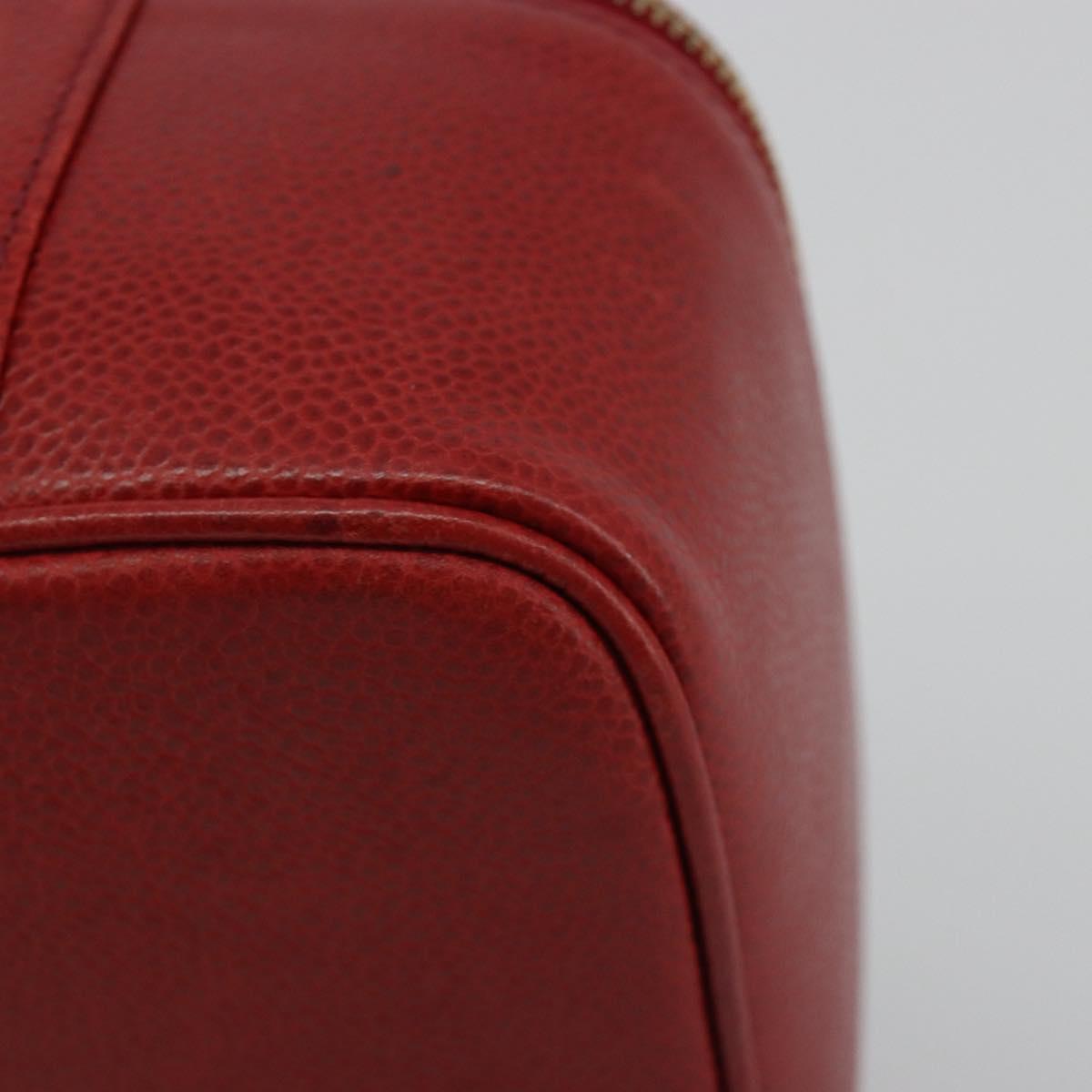 CHANEL COCO Mark Vanity Hand Bag Caviar Skin Red Gold CC Auth ka4988