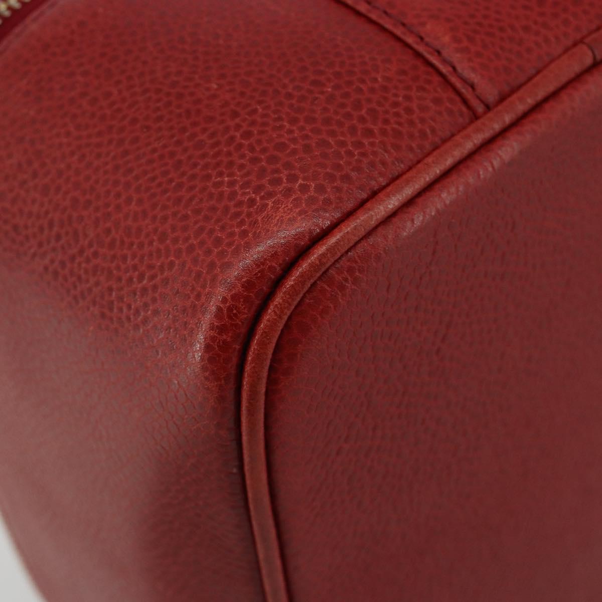 CHANEL COCO Mark Vanity Hand Bag Caviar Skin Red Gold CC Auth ka4988