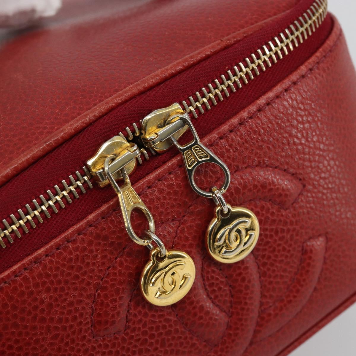 CHANEL COCO Mark Vanity Hand Bag Caviar Skin Red Gold CC Auth ka4988