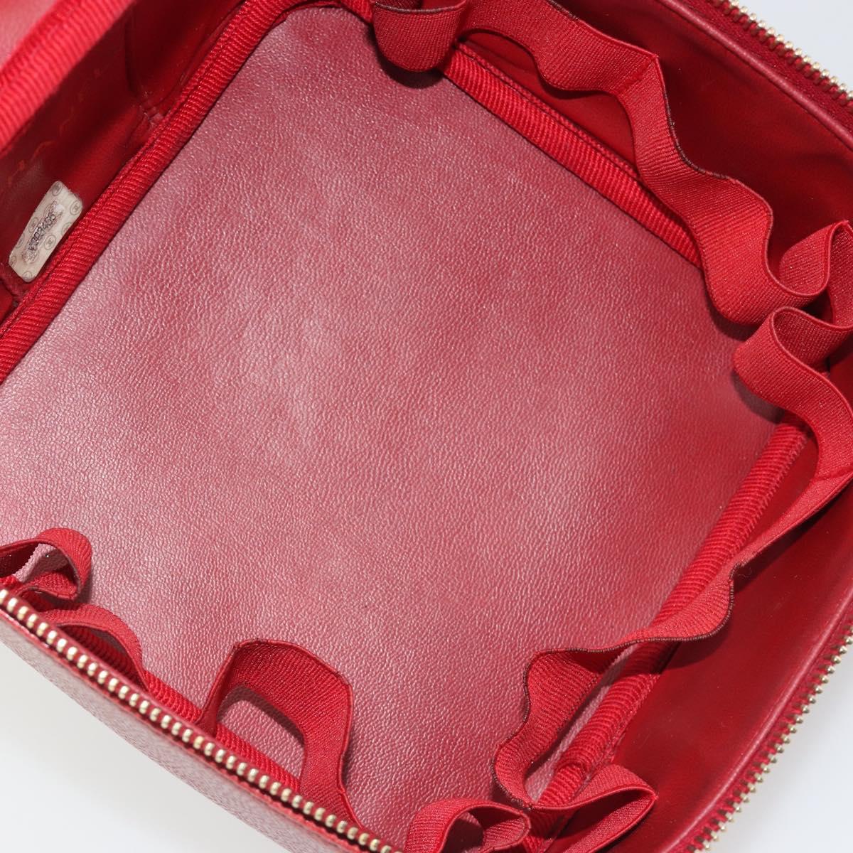 CHANEL COCO Mark Vanity Hand Bag Caviar Skin Red Gold CC Auth ka4988