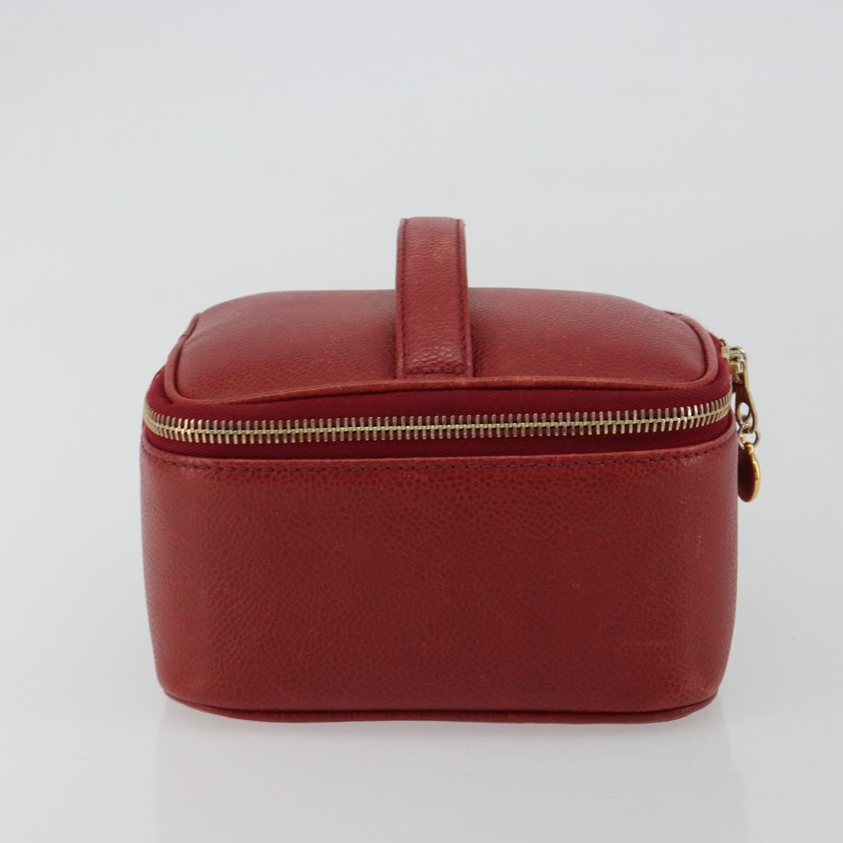 CHANEL COCO Mark Vanity Hand Bag Caviar Skin Red Gold CC Auth ka4988