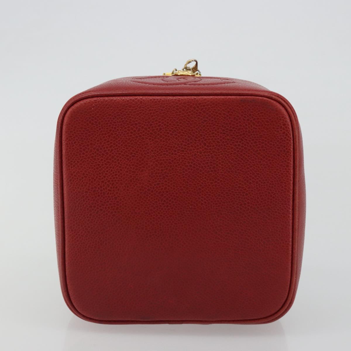 CHANEL COCO Mark Vanity Hand Bag Caviar Skin Red Gold CC Auth ka4988
