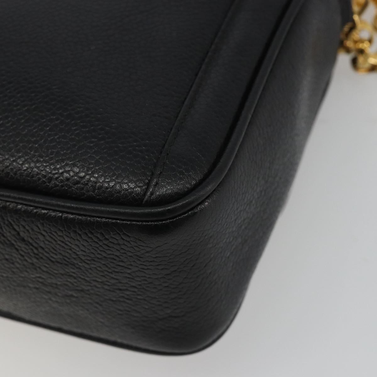 CHANEL Chain Shoulder Bag Caviar Skin Black Gold CC Auth ka4989V