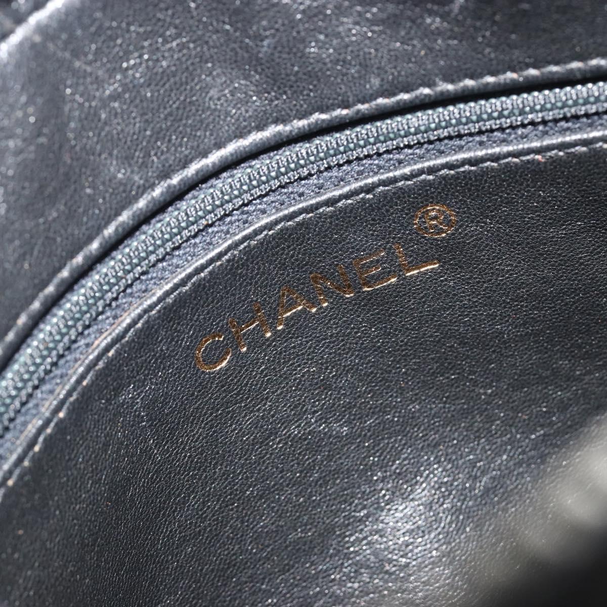 CHANEL Chain Shoulder Bag Caviar Skin Black Gold CC Auth ka4989V