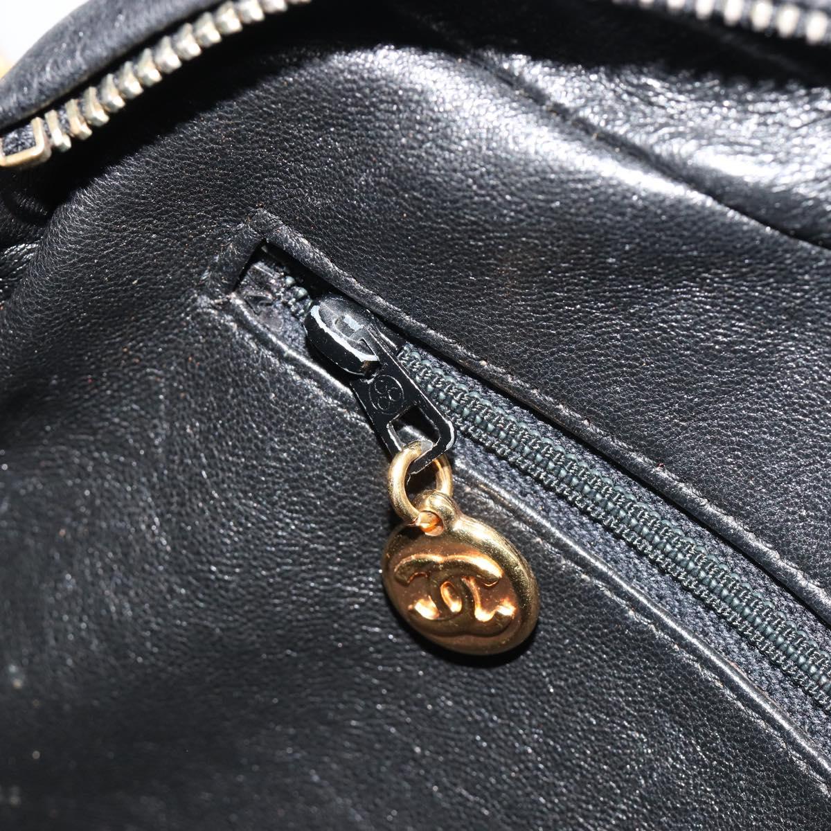 CHANEL Chain Shoulder Bag Caviar Skin Black Gold CC Auth ka4989V