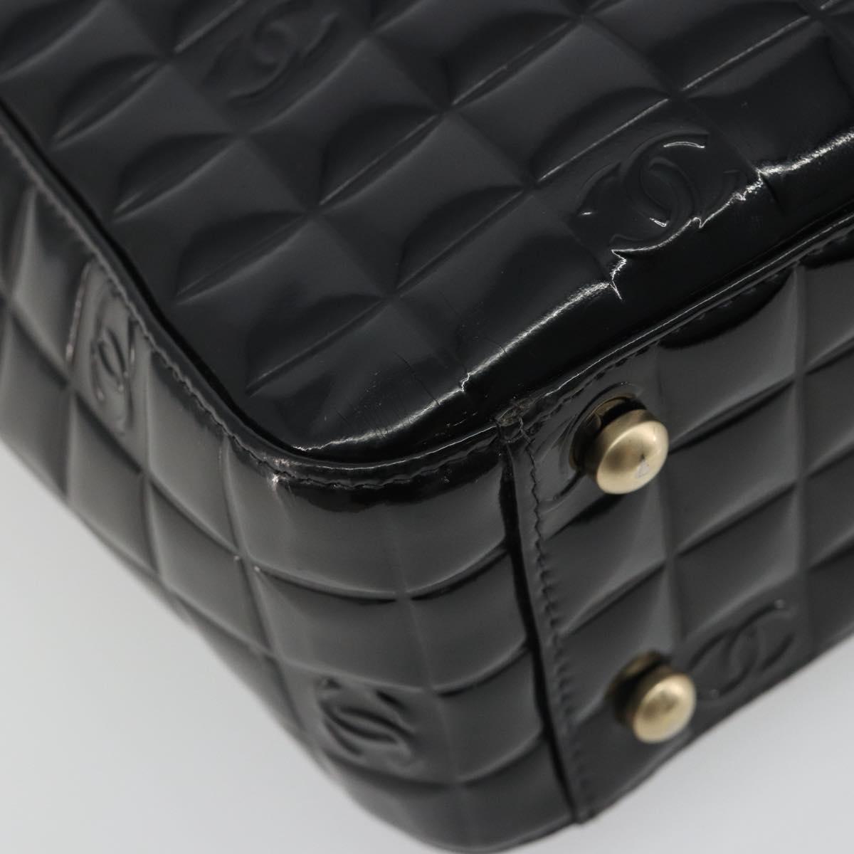 CHANEL Choco Bar Hand Bag Patent leather Black Gold CC Auth ka4990
