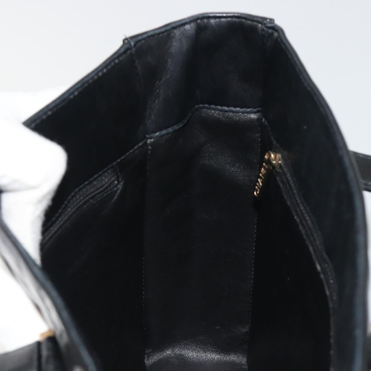 CHANEL Choco Bar Hand Bag Patent leather Black Gold CC Auth ka4990