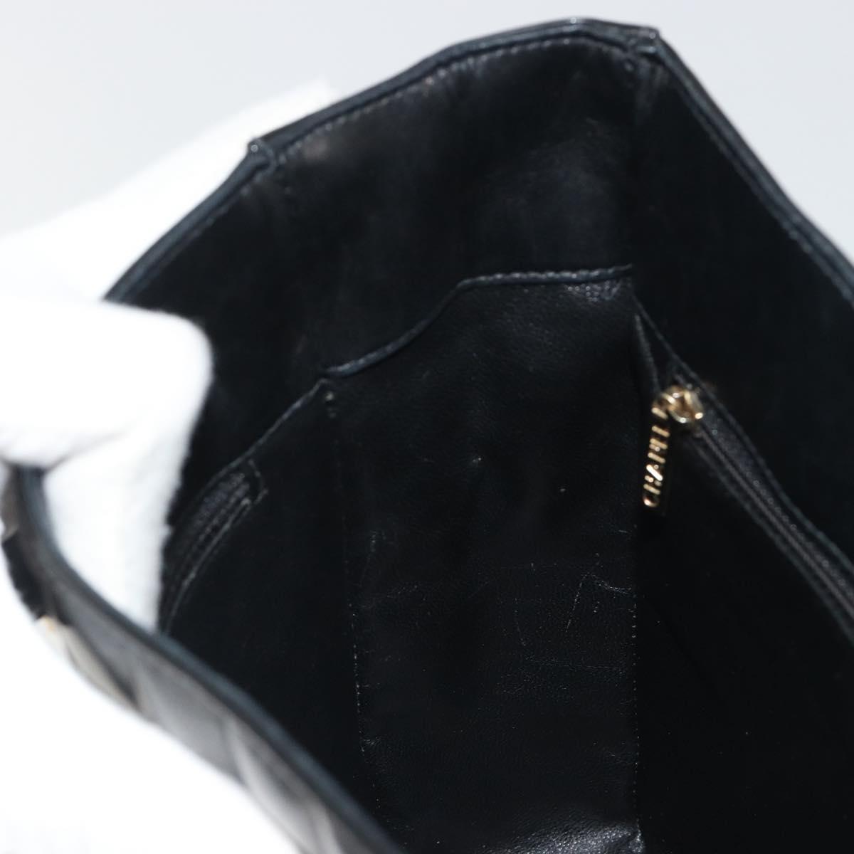 CHANEL Choco Bar Hand Bag Patent leather Black Gold CC Auth ka4990