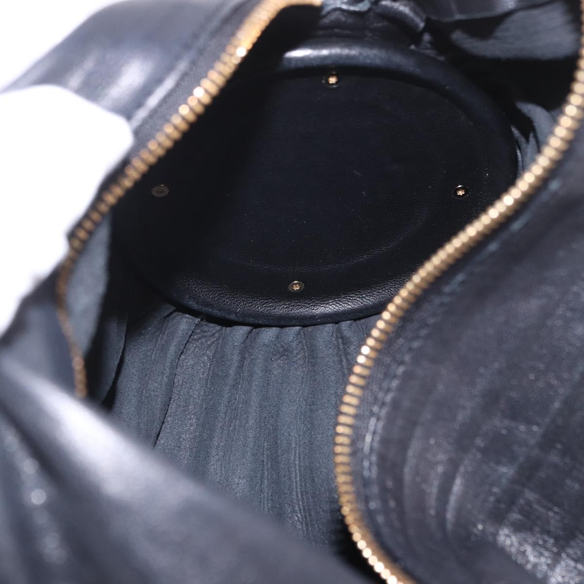 LOEWE Anagram Shoulder Bag Leather Navy Gold Auth ka4992A