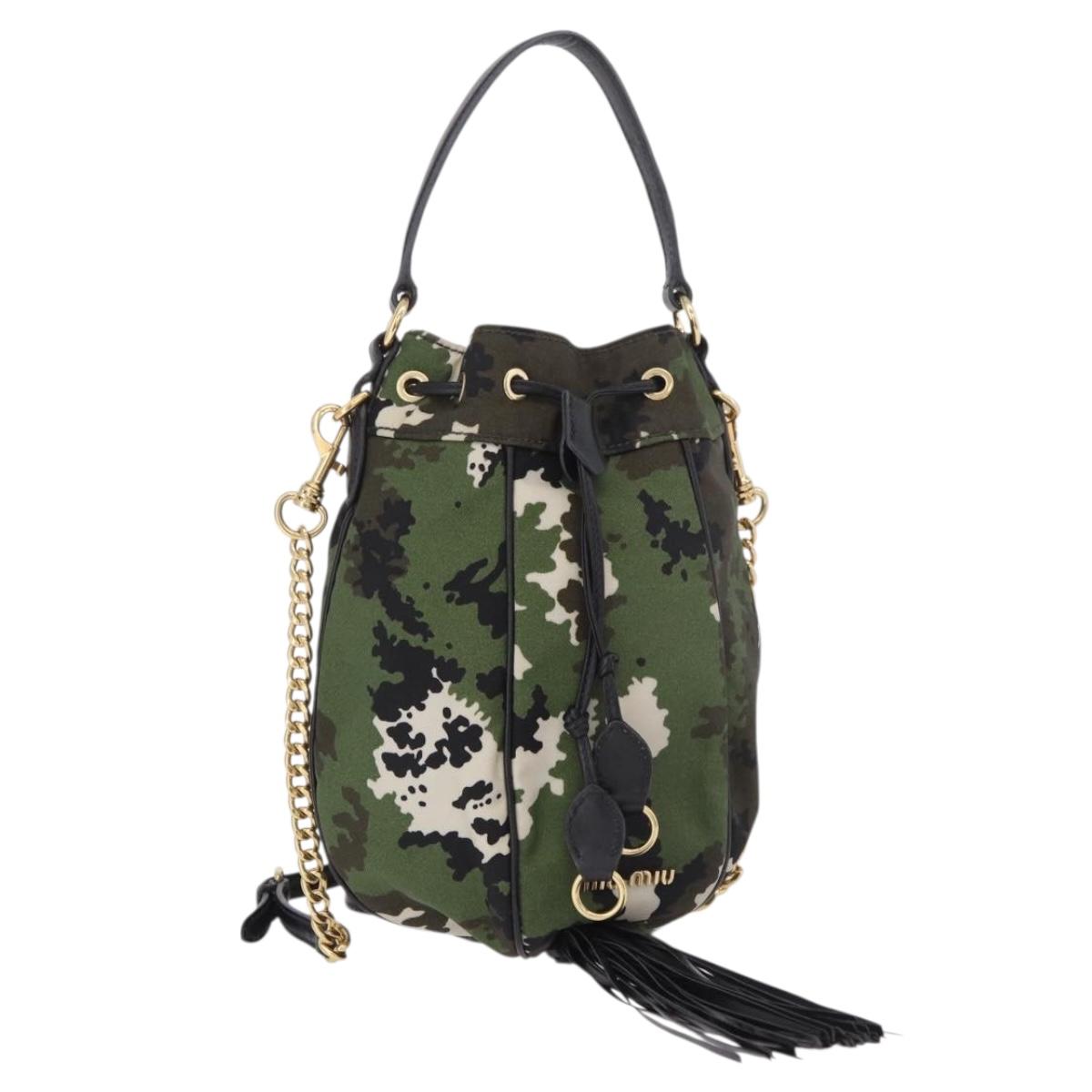 Miu Miu Hand Bag Canvas 2way Green Gold Auth ka4993A