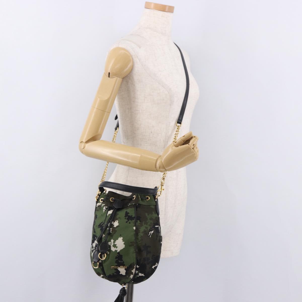 Miu Miu Hand Bag Canvas 2way Green Gold Auth ka4993A