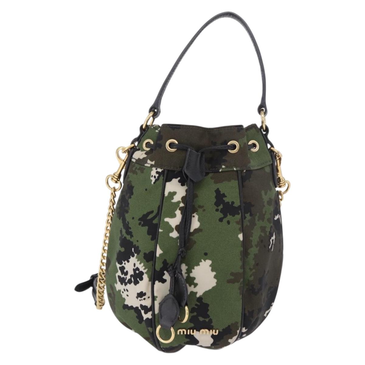 Miu Miu Hand Bag Canvas 2way Green Gold Auth ka4993A
