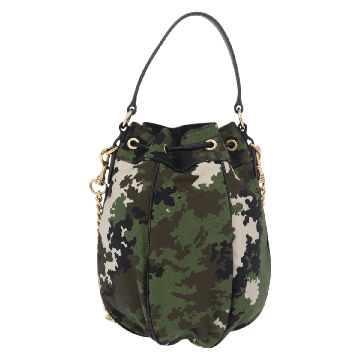 Miu Miu Hand Bag Canvas 2way Green Gold Auth ka4993A