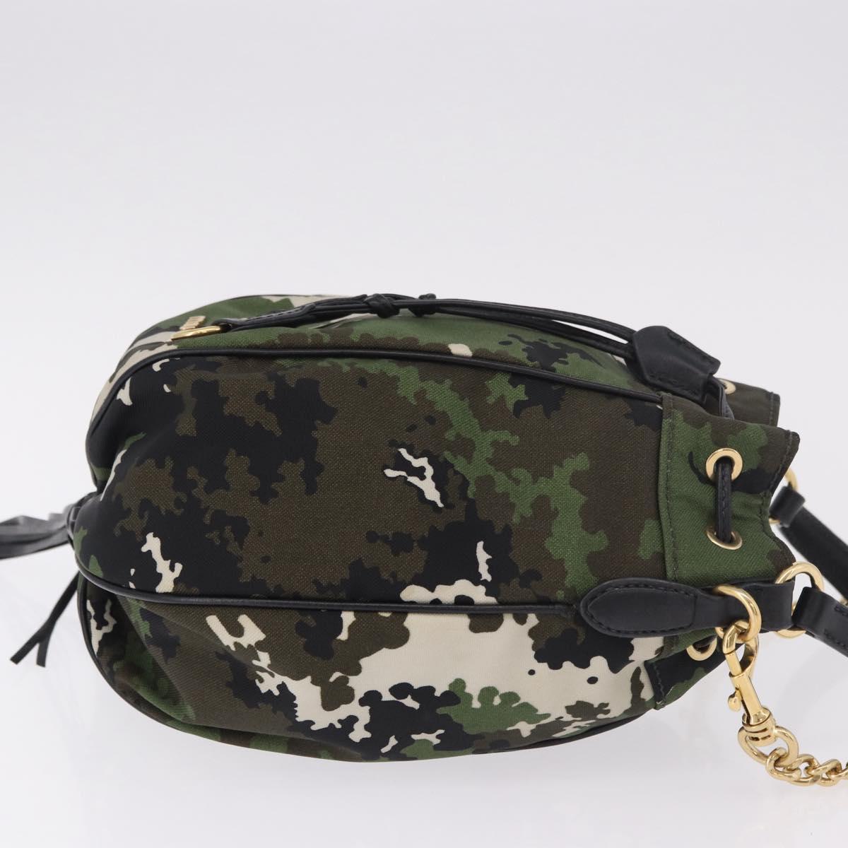 Miu Miu Hand Bag Canvas 2way Green Gold Auth ka4993A