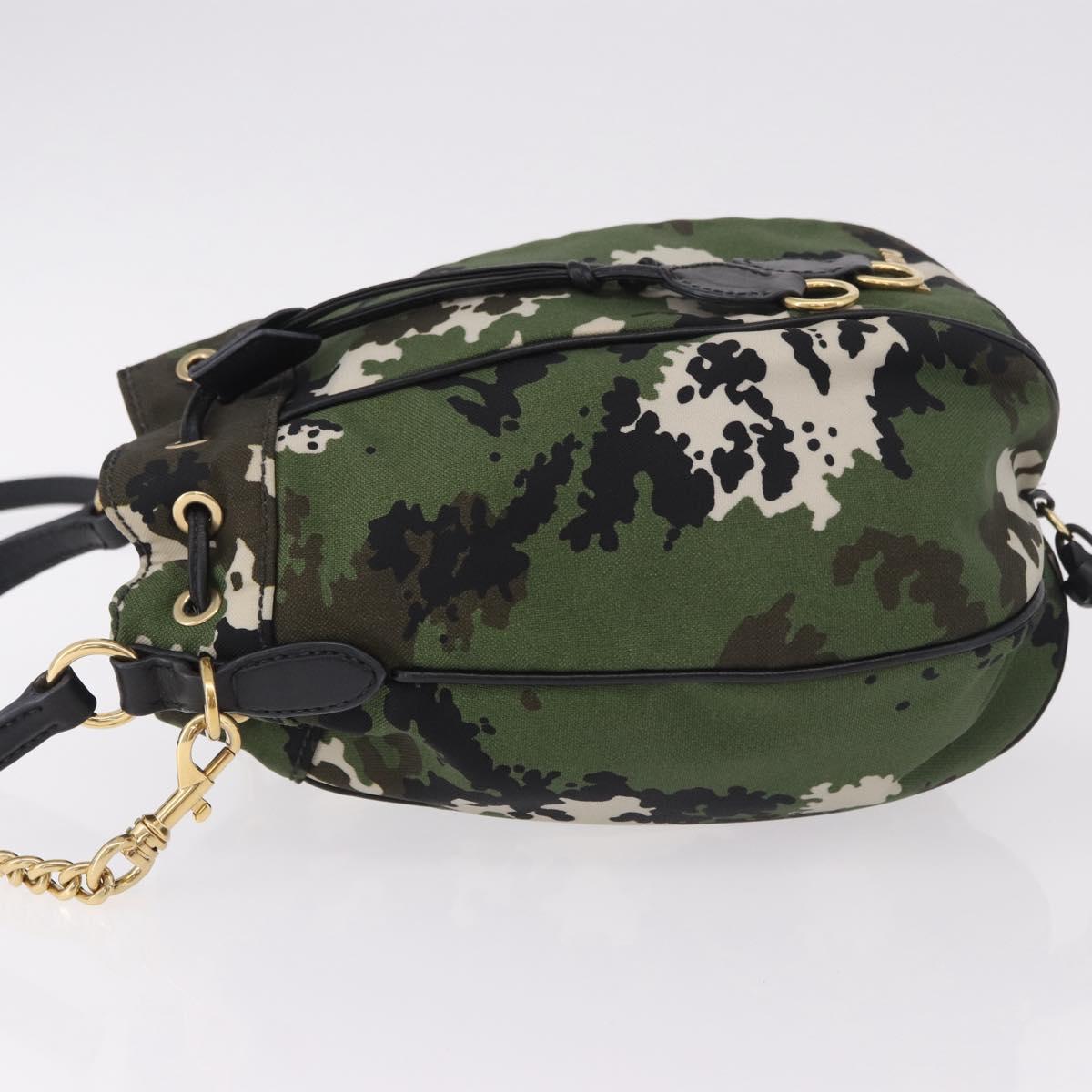 Miu Miu Hand Bag Canvas 2way Green Gold Auth ka4993A