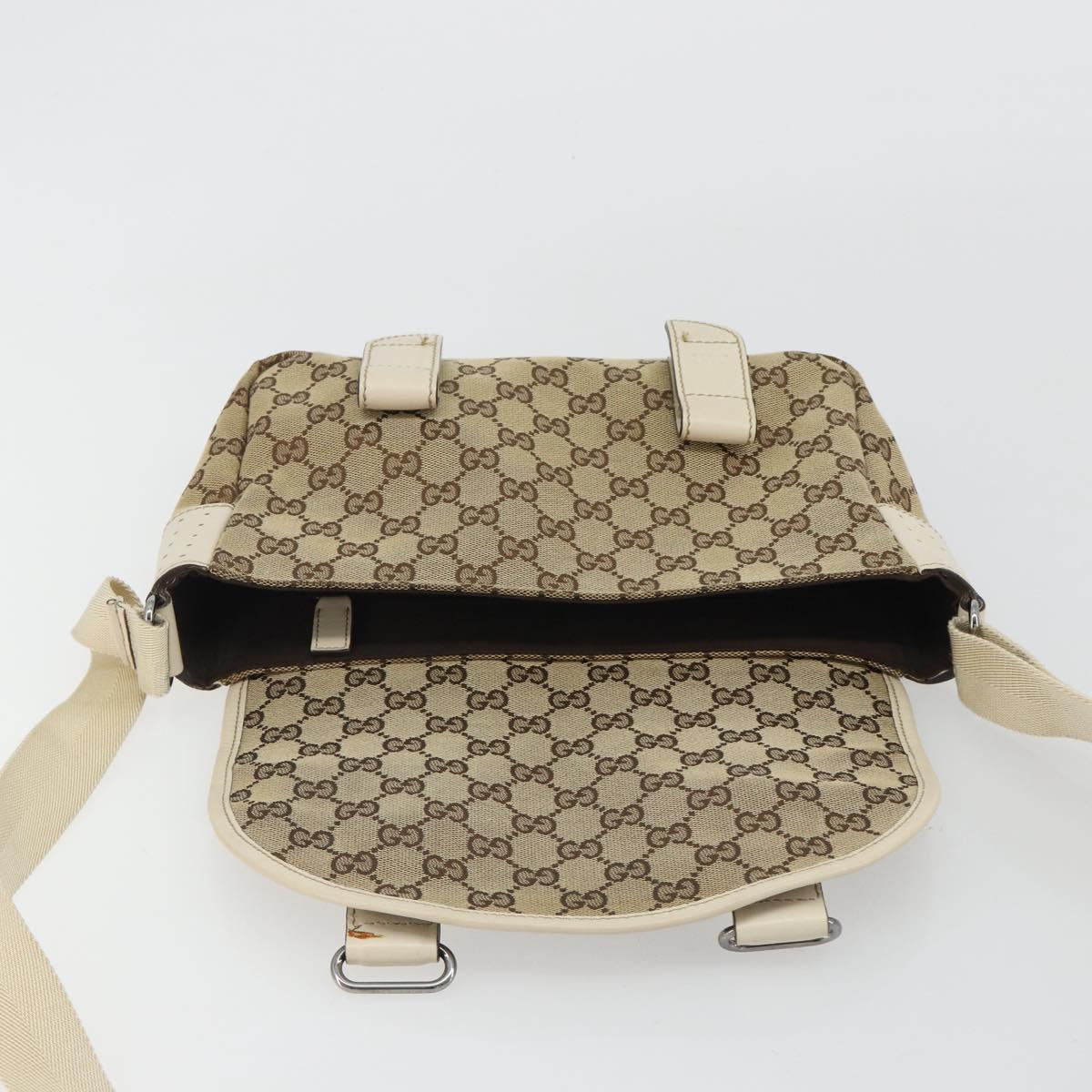 GUCCI GG Canvas Shoulder Bag Beige Silver 145858 Auth ka4994A