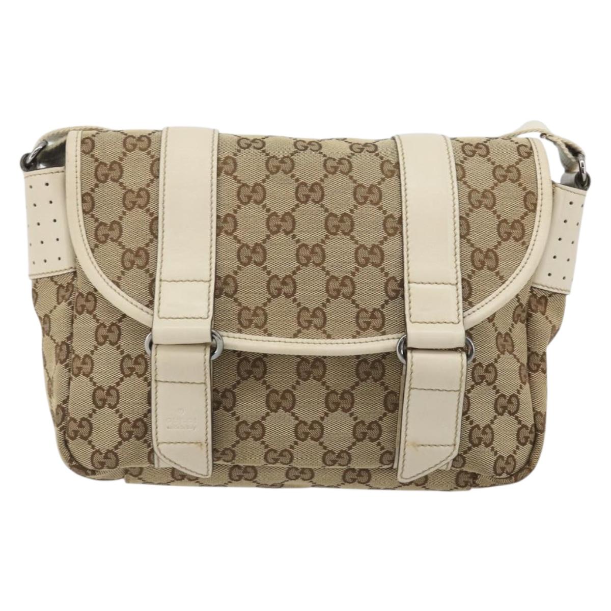 GUCCI GG Canvas Shoulder Bag Beige Silver 145858 Auth ka4994A