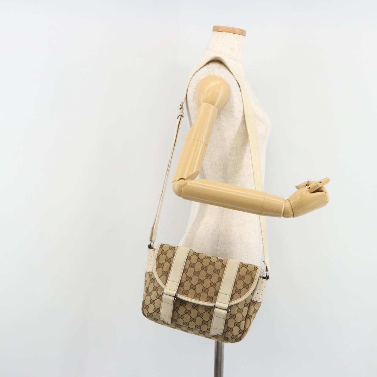 GUCCI GG Canvas Shoulder Bag Beige Silver 145858 Auth ka4994A