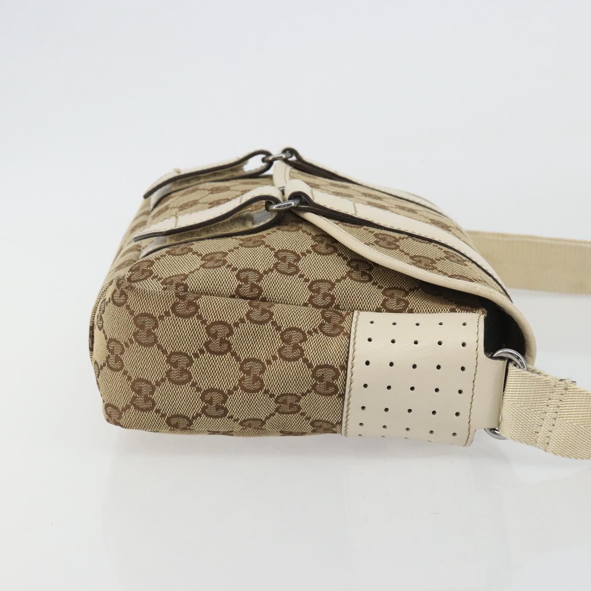 GUCCI GG Canvas Shoulder Bag Beige Silver 145858 Auth ka4994A