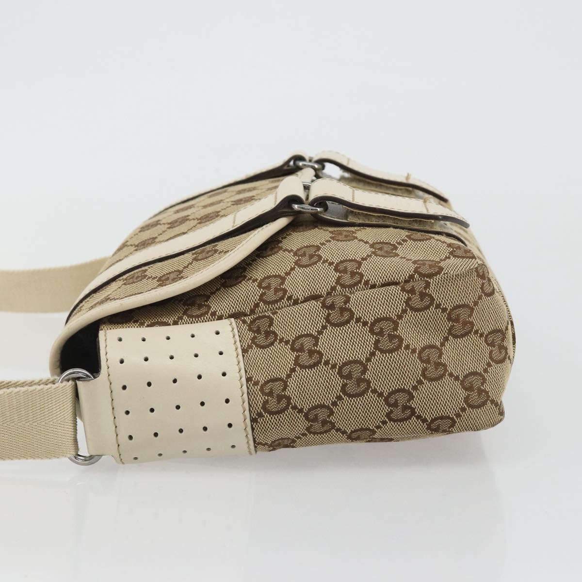 GUCCI GG Canvas Shoulder Bag Beige Silver 145858 Auth ka4994A