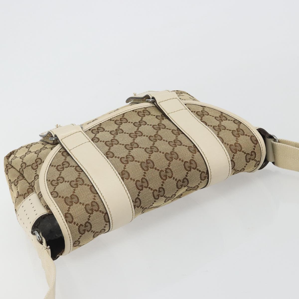 GUCCI GG Canvas Shoulder Bag Beige Silver 145858 Auth ka4994A