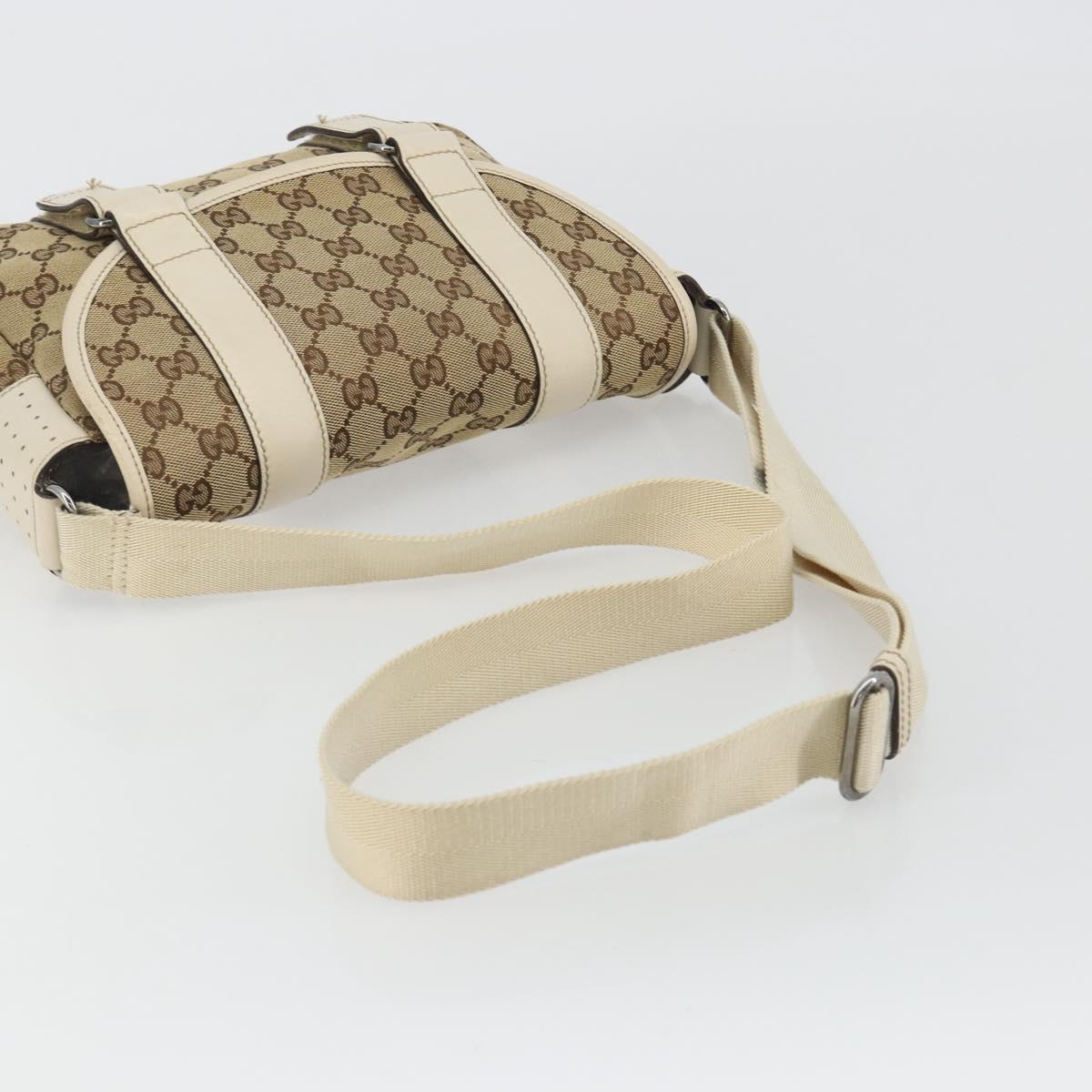 GUCCI GG Canvas Shoulder Bag Beige Silver 145858 Auth ka4994A