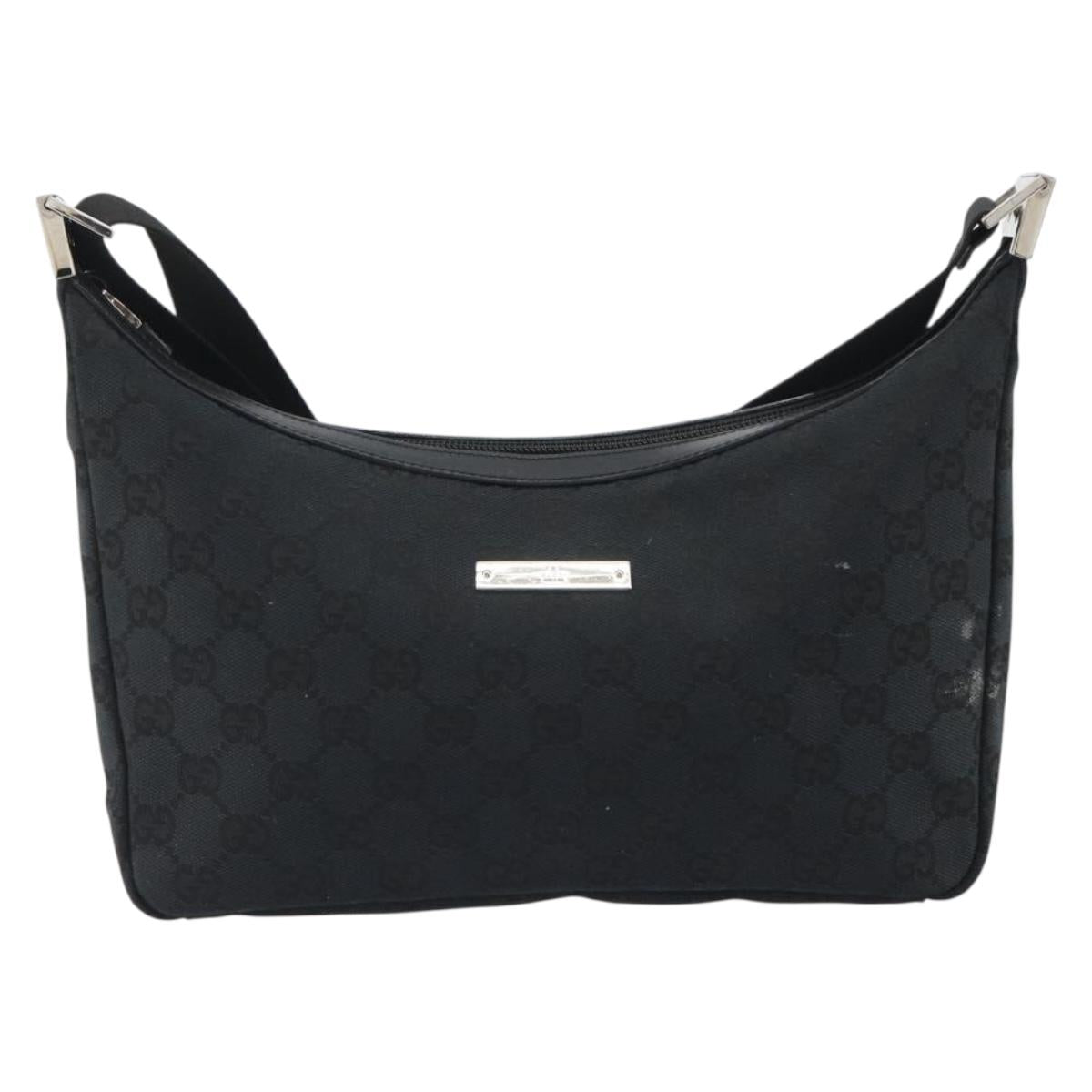 GUCCI GG Canvas Shoulder Bag Black Silver 019 0433 3444 Auth ka4995