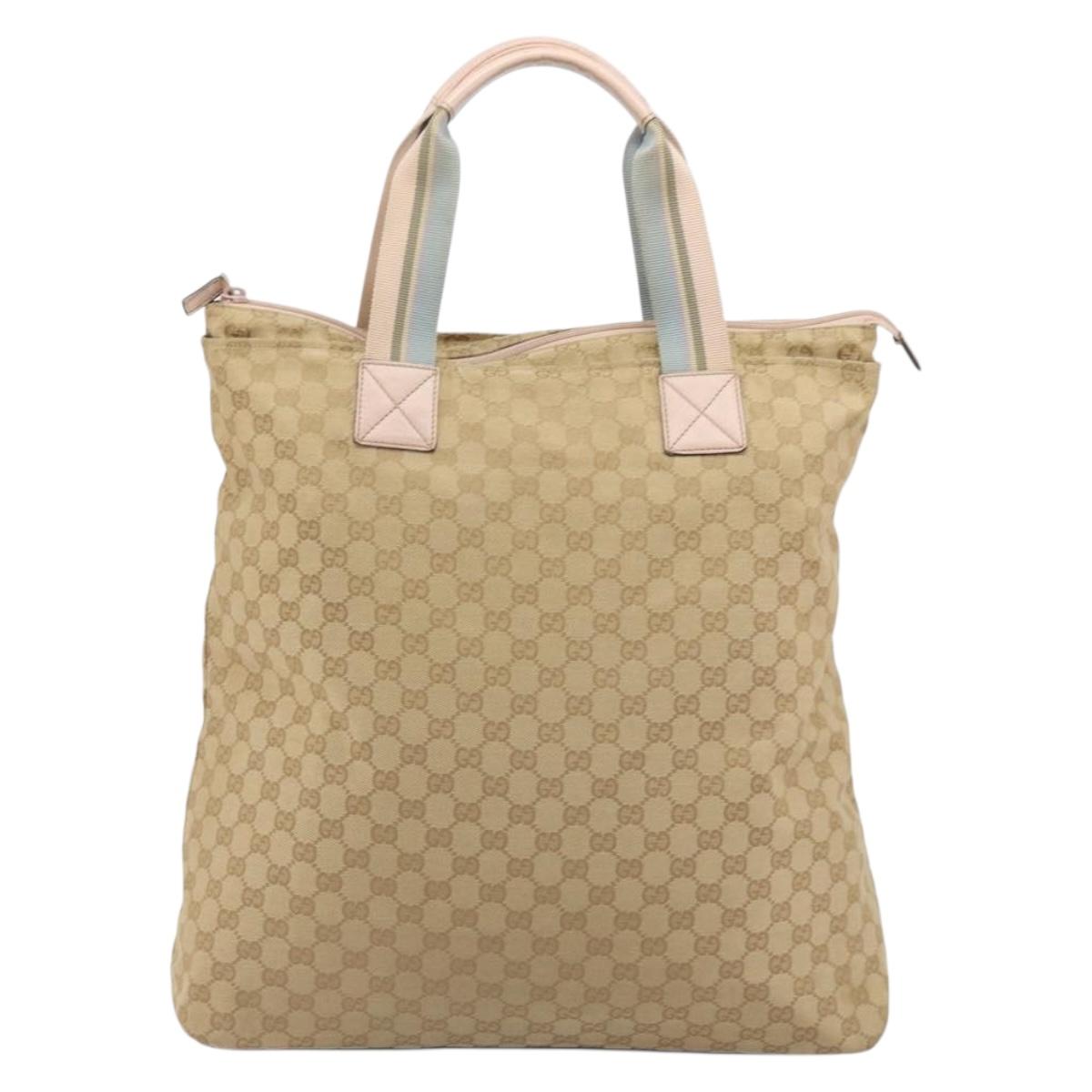 GUCCI GG Canvas Sherry Line Tote Bag Beige 131233 Auth ka4996A