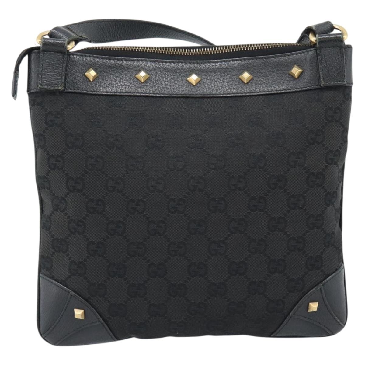 GUCCI GG Canvas Shoulder Bag Black Gold 120893 Auth ka4999