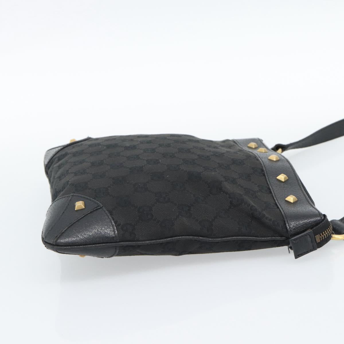 GUCCI GG Canvas Shoulder Bag Black Gold 120893 Auth ka4999