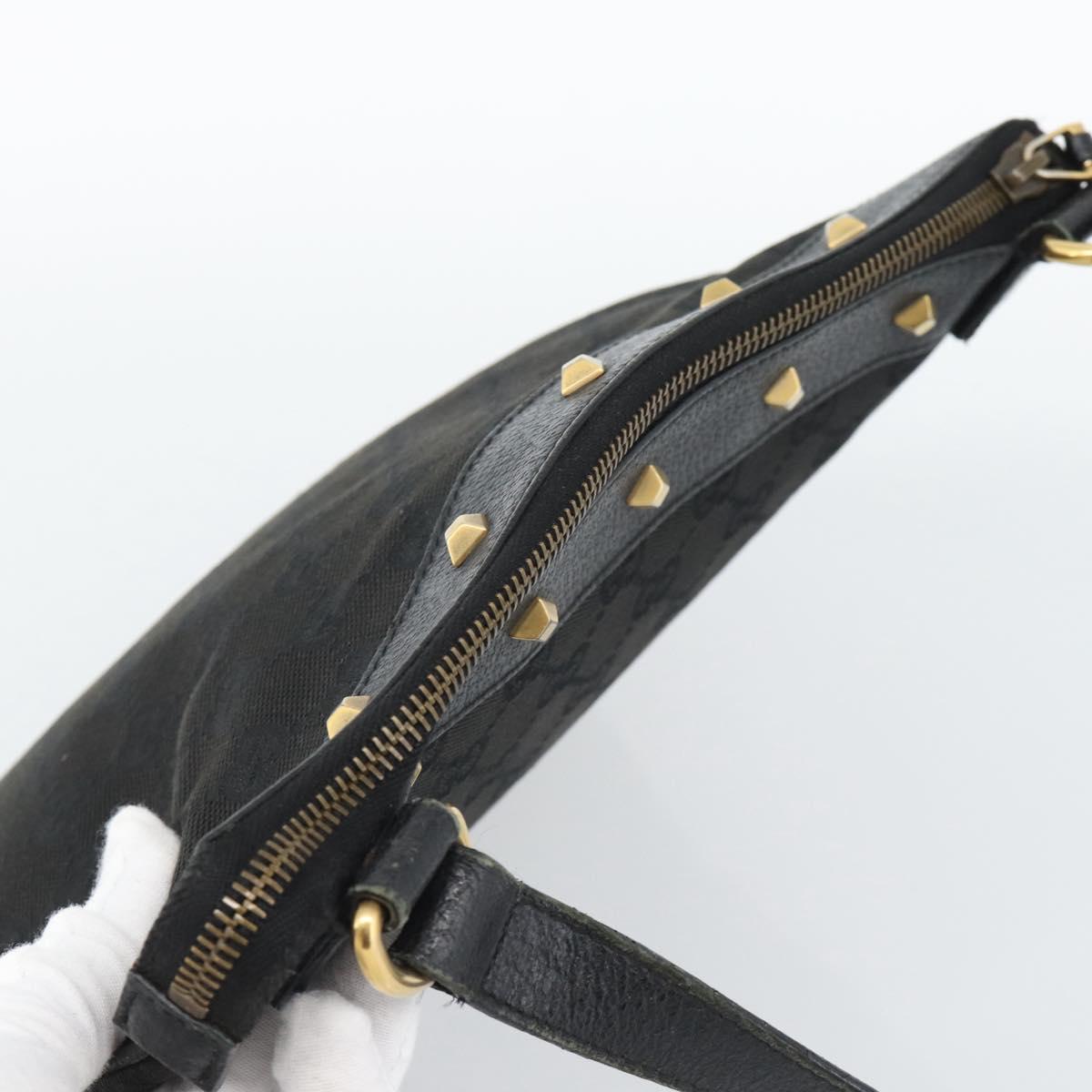 GUCCI GG Canvas Shoulder Bag Black Gold 120893 Auth ka4999