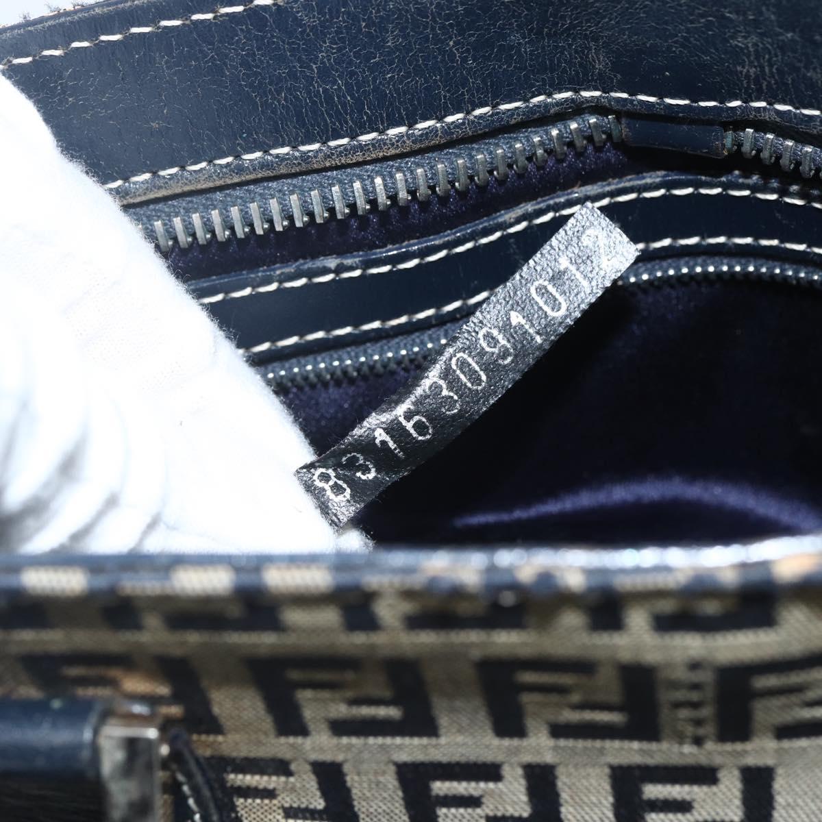 FENDI Zucchino Canvas Hand Bag Navy Silver Auth ka500