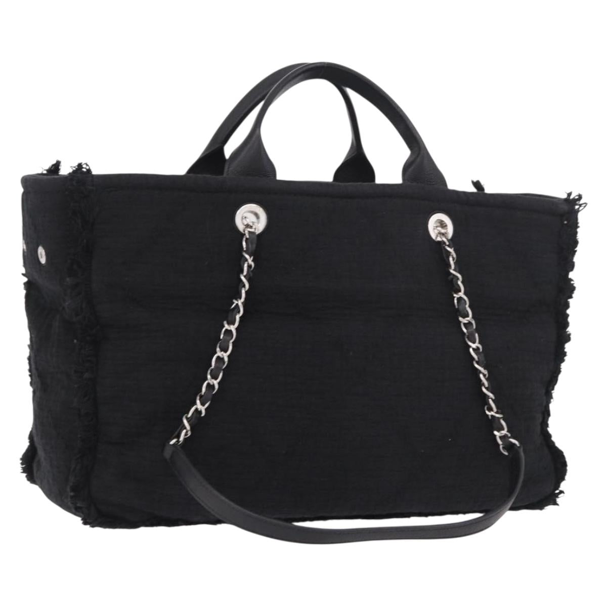 CHANEL COCO Mark Tote Bag Canvas 2way Black Silver CC Auth ka5002V