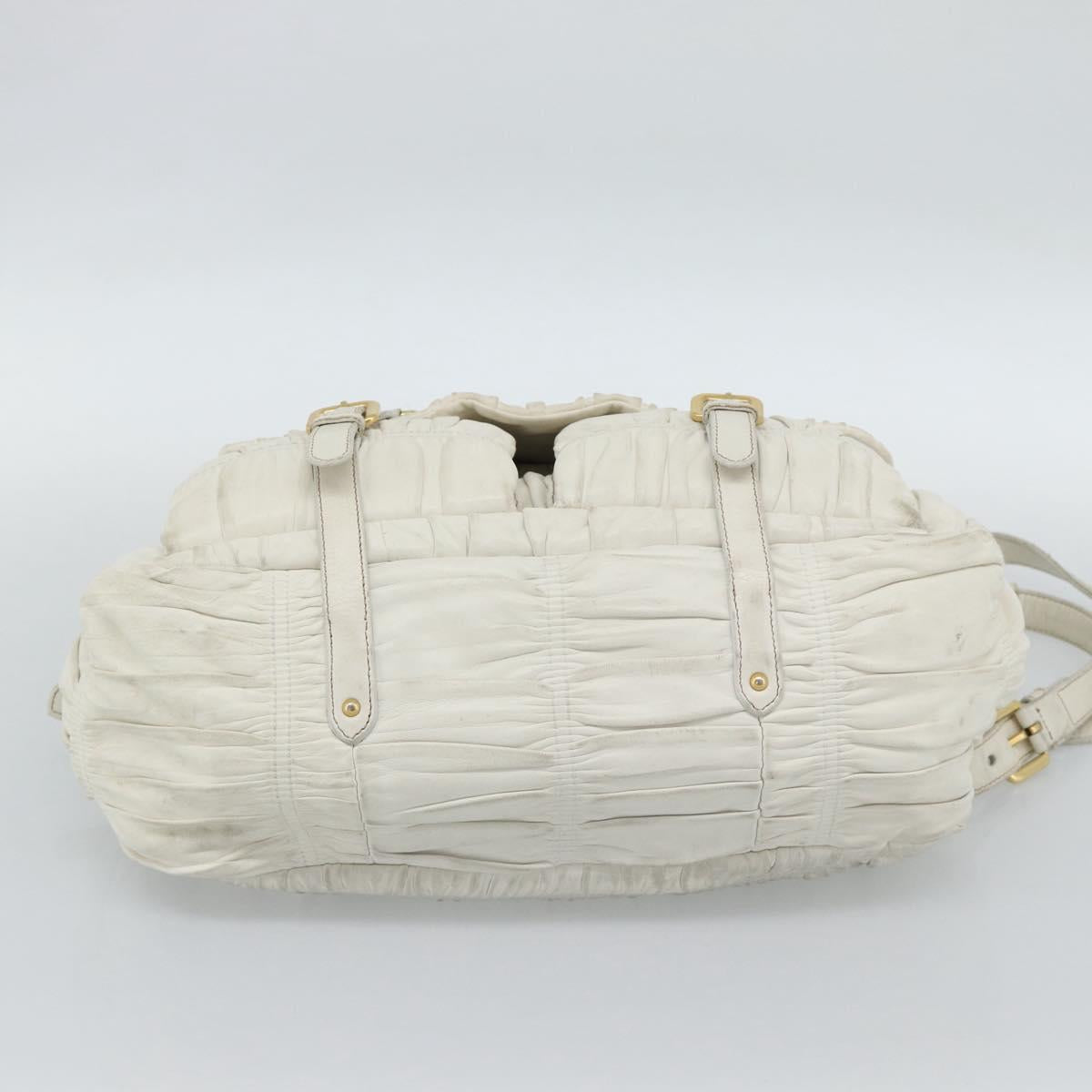PRADA Shoulder Bag Leather White Gold Auth ka5003A