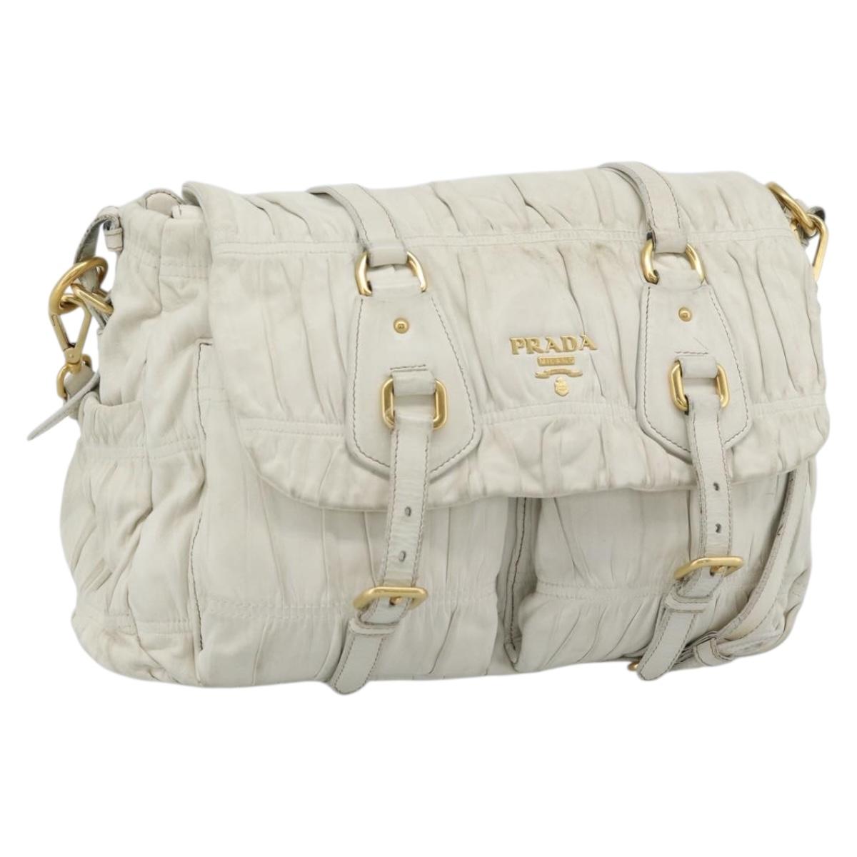 PRADA Shoulder Bag Leather White Gold Auth ka5003A
