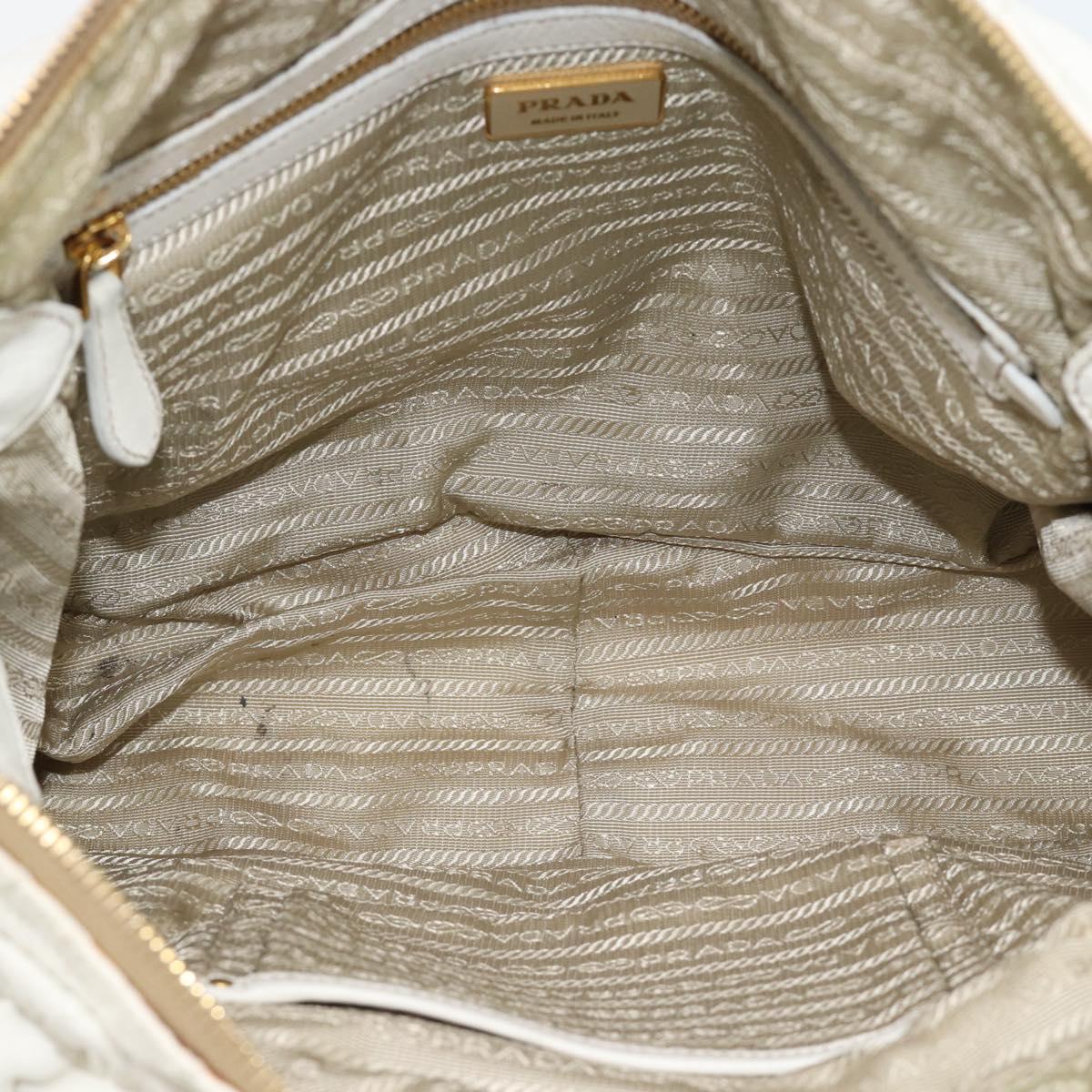 PRADA Shoulder Bag Leather White Gold Auth ka5003A