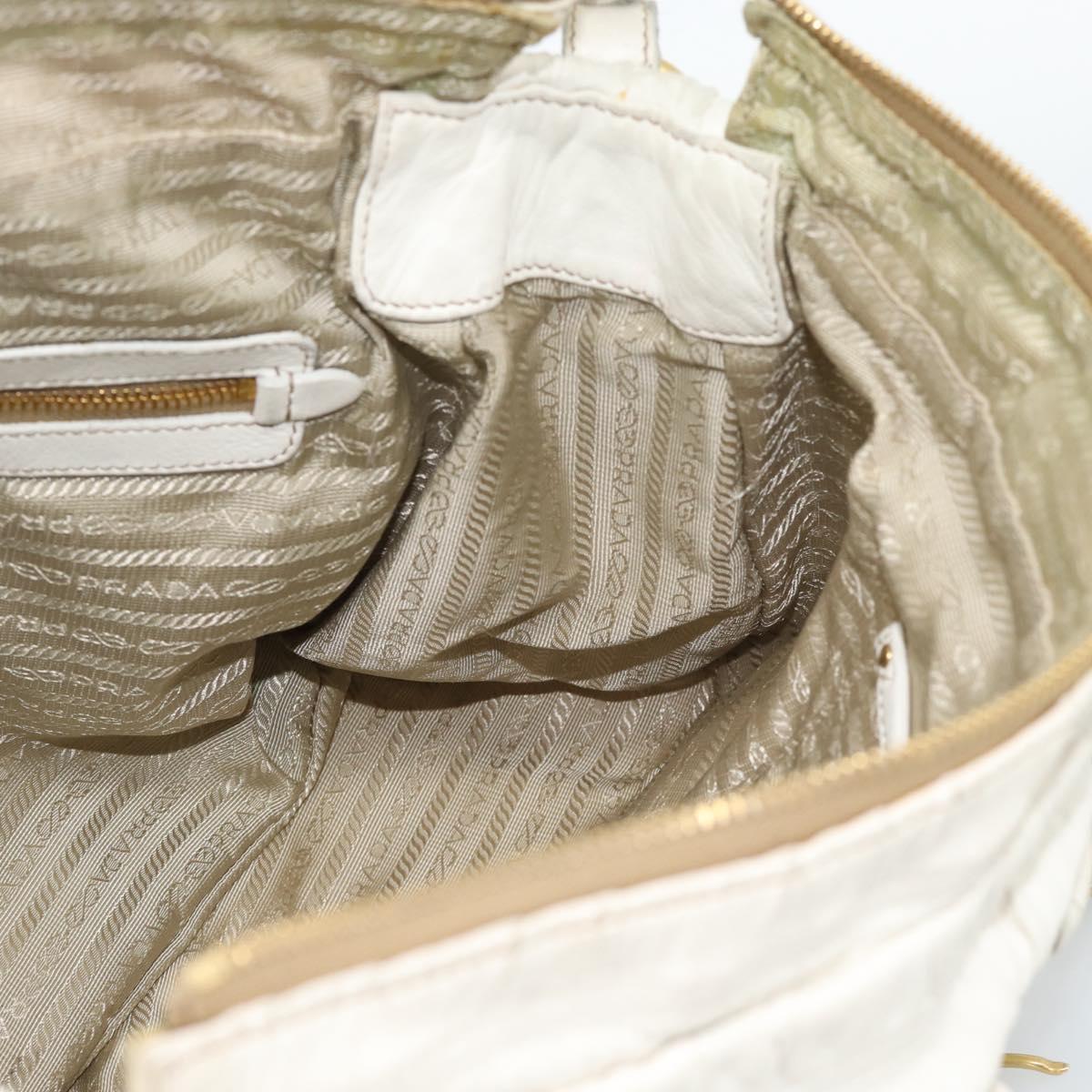 PRADA Shoulder Bag Leather White Gold Auth ka5003A