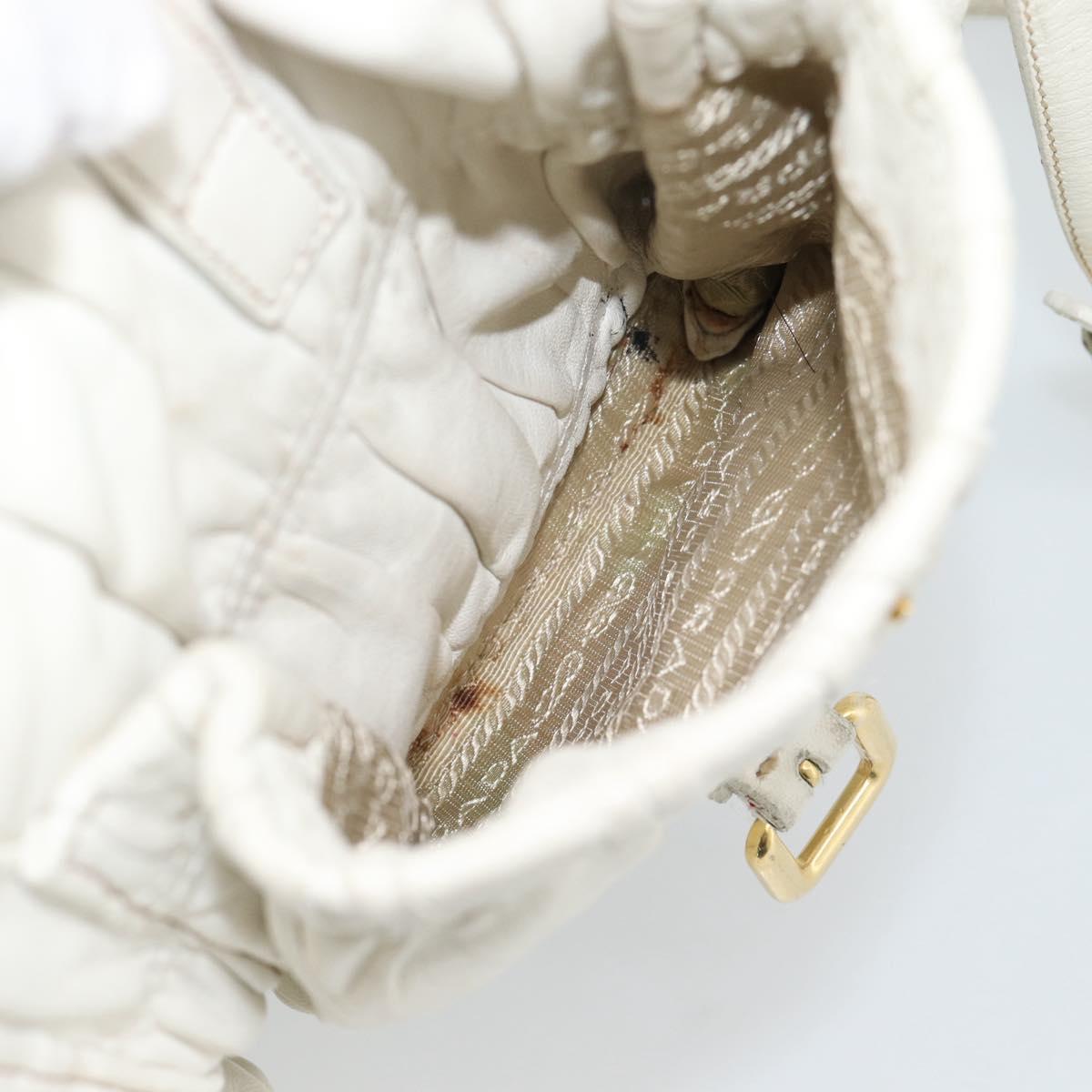 PRADA Shoulder Bag Leather White Gold Auth ka5003A