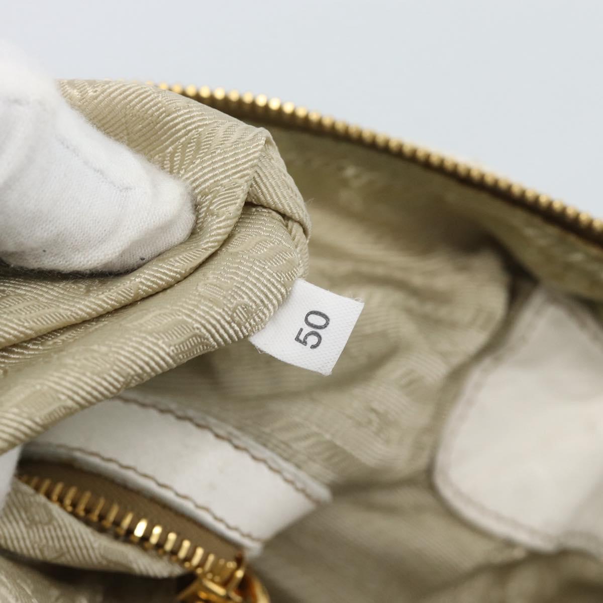 PRADA Shoulder Bag Leather White Gold Auth ka5003A