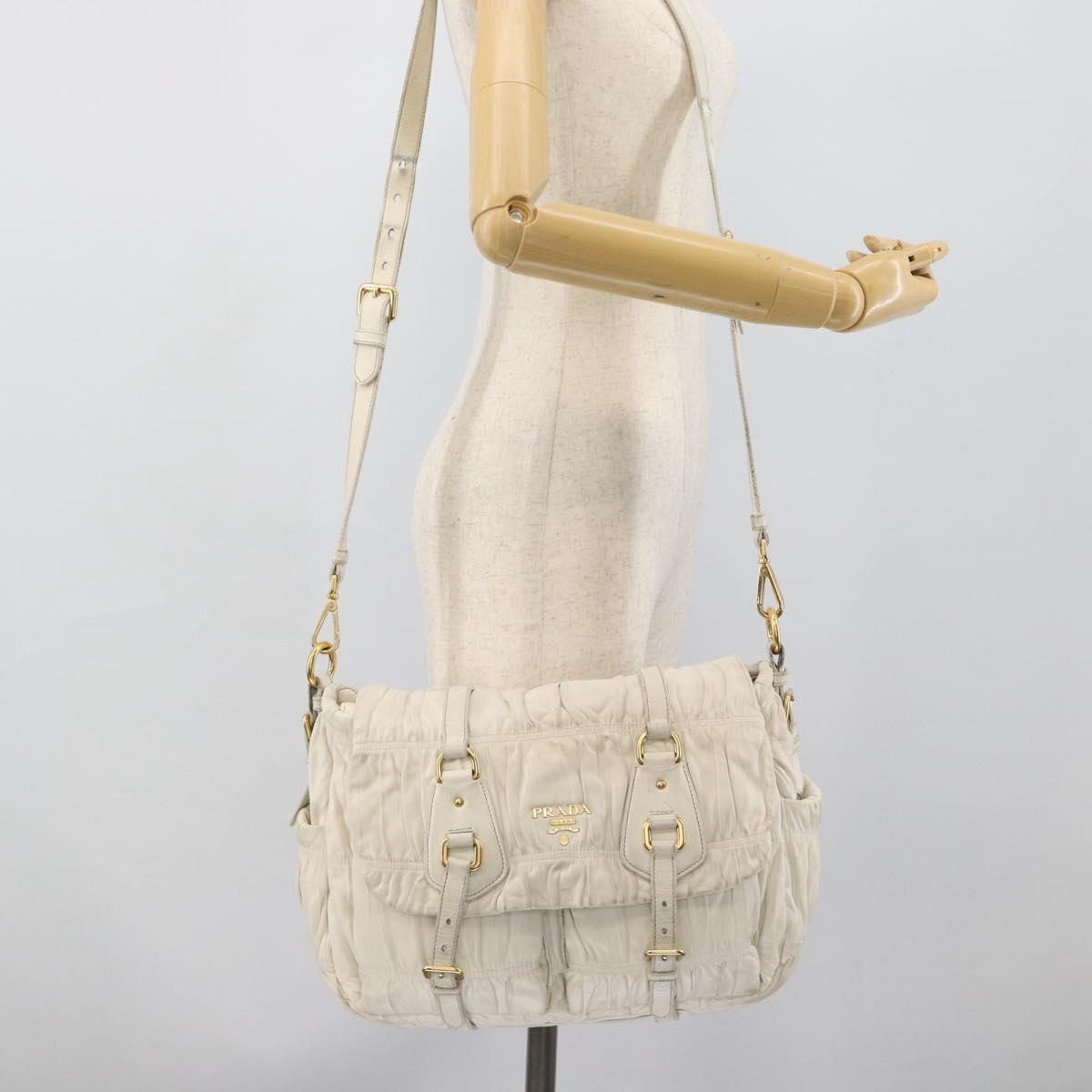 PRADA Shoulder Bag Leather White Gold Auth ka5003A