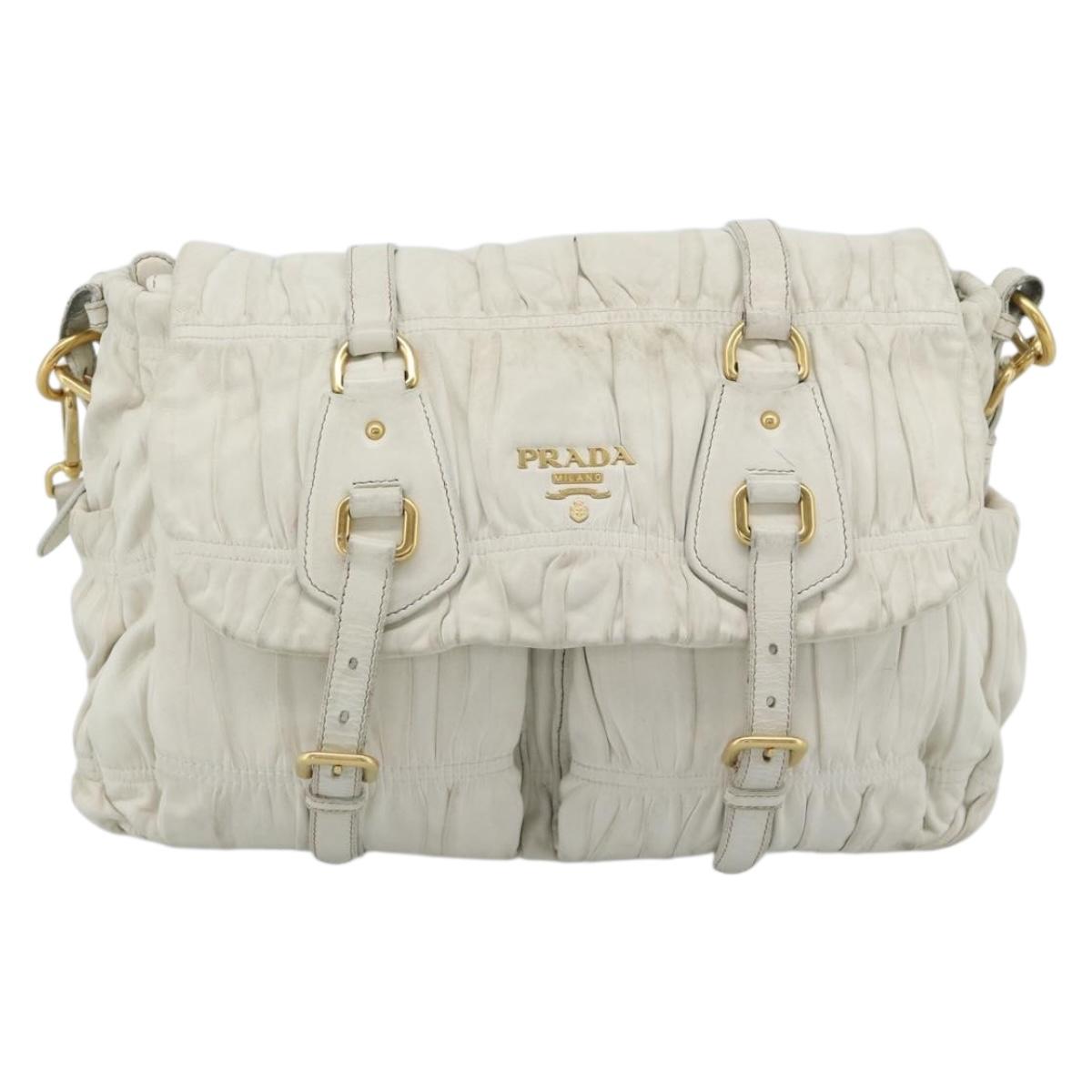PRADA Shoulder Bag Leather White Gold Auth ka5003A