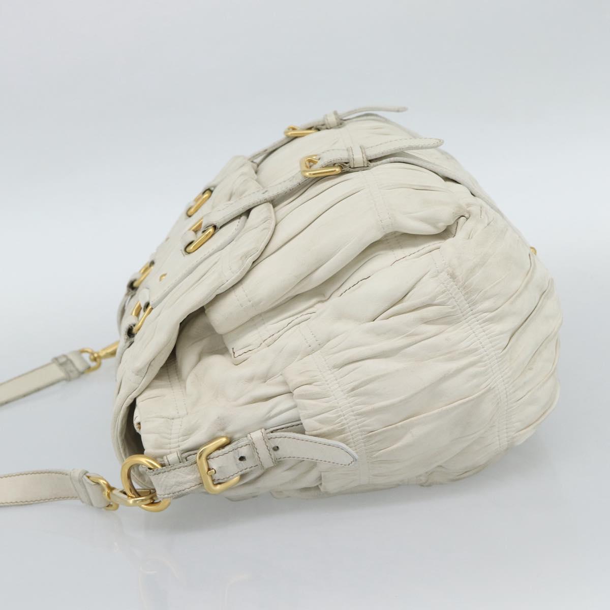 PRADA Shoulder Bag Leather White Gold Auth ka5003A