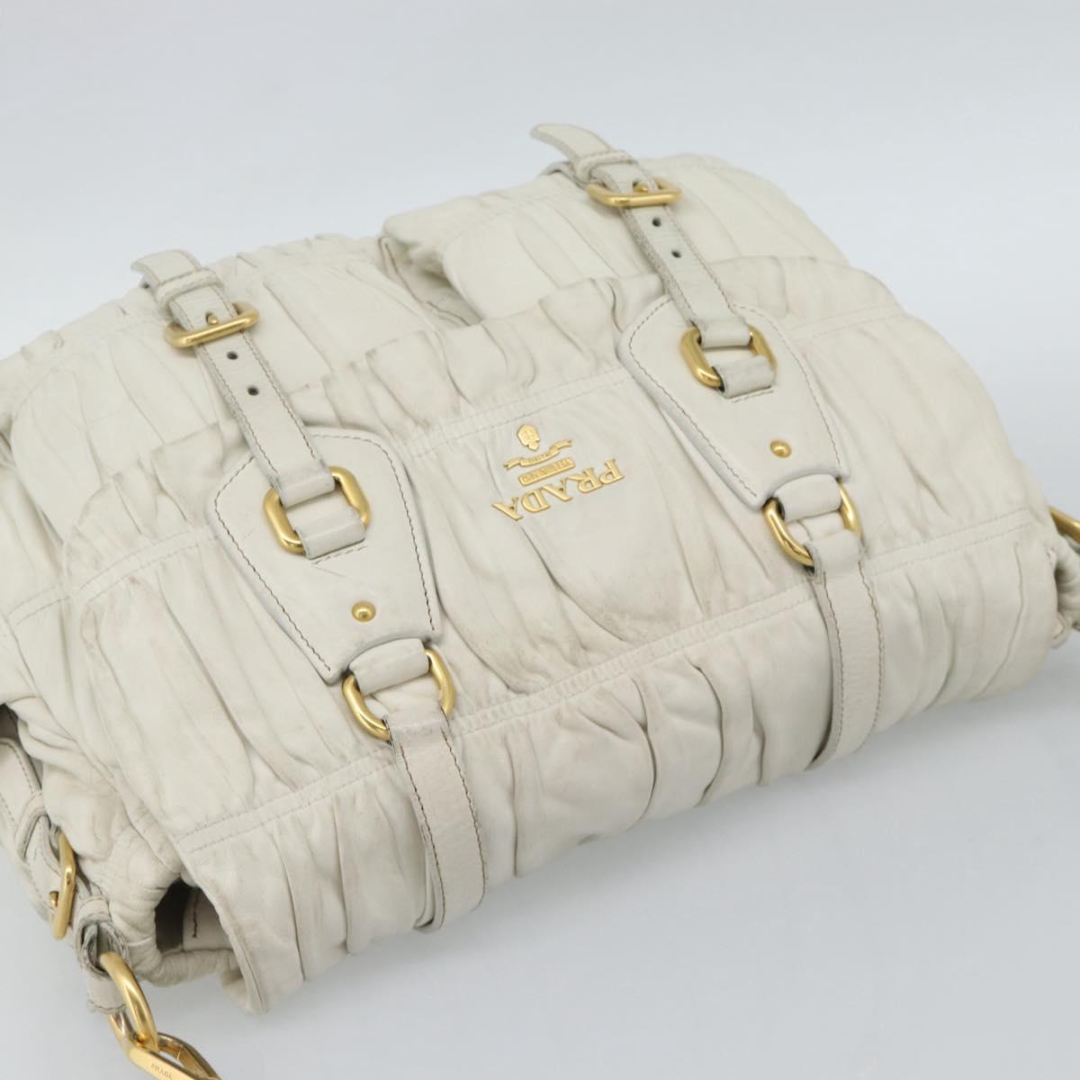 PRADA Shoulder Bag Leather White Gold Auth ka5003A