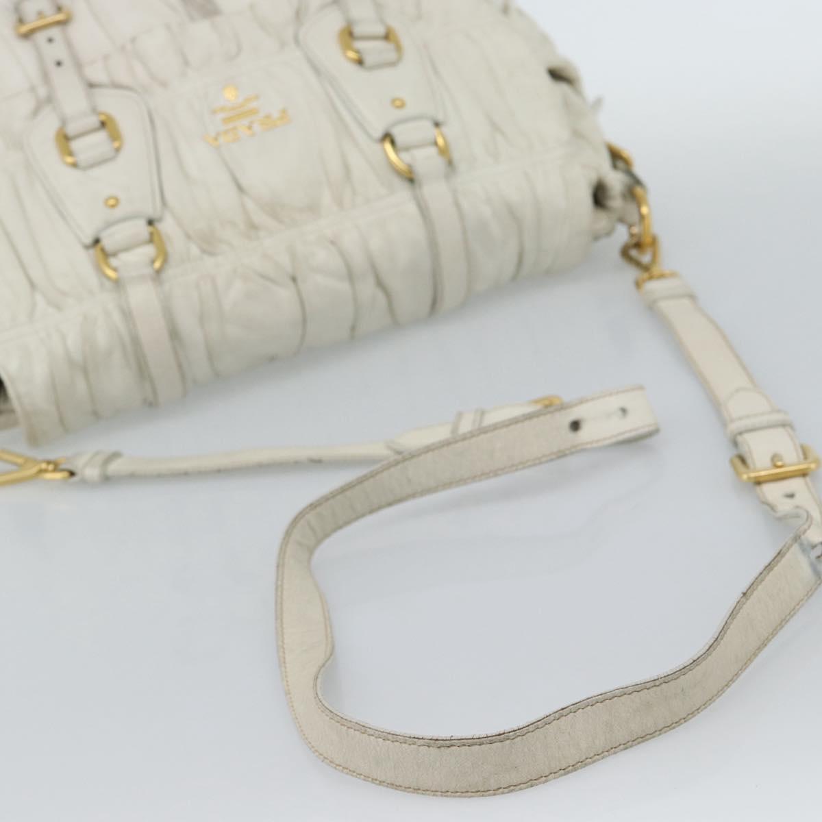 PRADA Shoulder Bag Leather White Gold Auth ka5003A