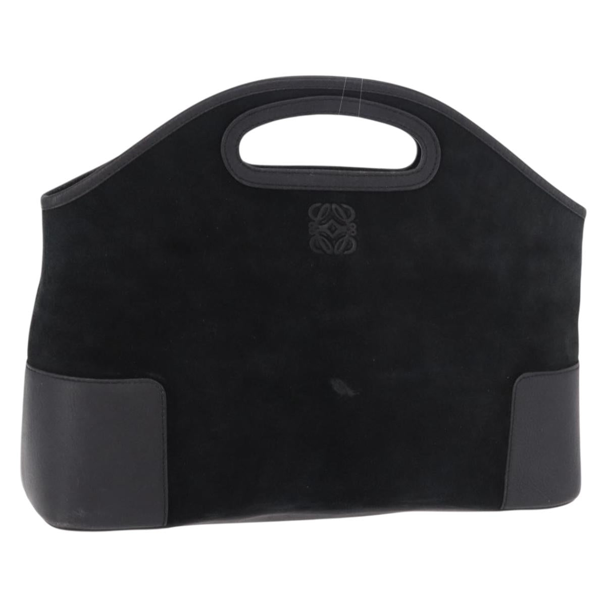 LOEWE Anagram Hand Bag Suede Black Silver Auth ka5004